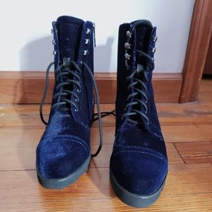 Donald J Pliner Blue Velvet Combat Lace Up Boots